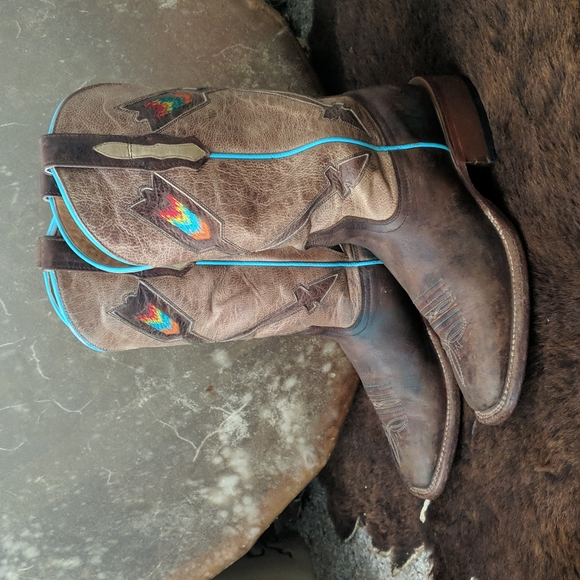 JOHNNY RINGO JR922-38 distressed brown/tan  Arrow cowgirl boots square toe sz 5B - Picture 2 of 16